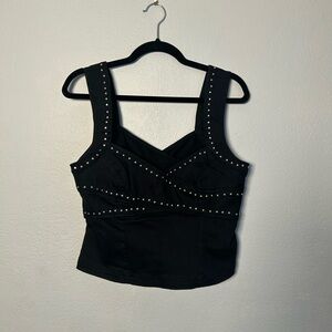 NWT Anthropologie Twist Front Black Studded Crop Tank with Wide Straps